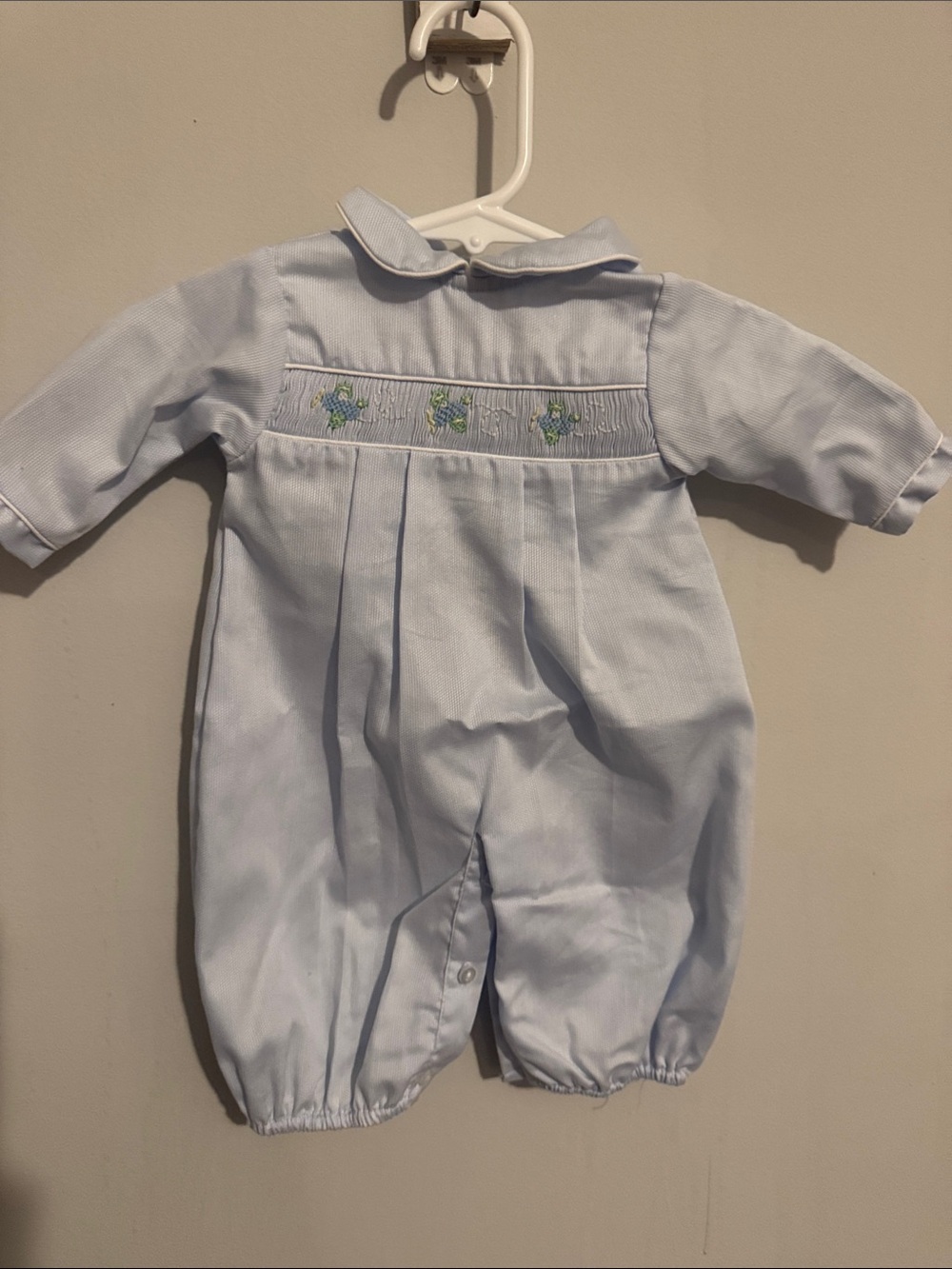Petit Ami Light Blue Smocked Infant One-Piece premie